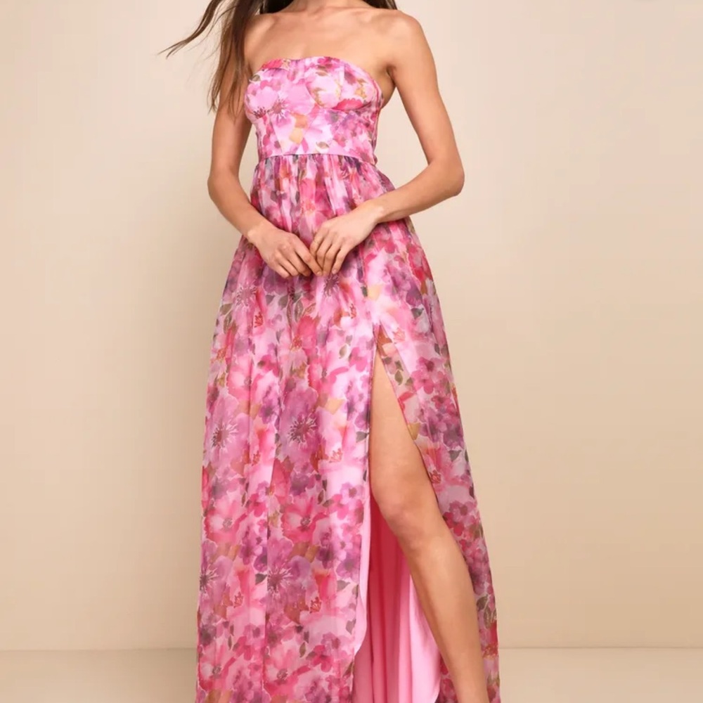 NWT LULUS PINK FLORAL MAXI DRESS
